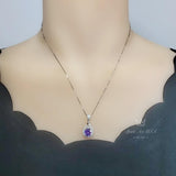 2.2 Ct Genuine Amethyst Necklace - 925 Sterling Silver Round Natural Amethyst Pendant - Gemstone White Gold Plated February Birthstone #496