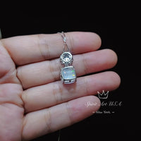Four leaf clover Opal Necklace - Cushion Cut - White Fire Opal Pendant - Gemstone Flower Bail - White Gold coated Sterling Silver #448