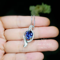 Large Diamond Wave Tanzanite Necklace White Gold coated Sterling Silver 2.8 CT Lab Created Blue Tanzanite Pendant - December Birthstone #666