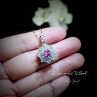 Pink Tourmaline Necklace - Diamond Flower Pendant - Dainty Pink Tourmaline Jewelry -18kgp @ Sterling Silver adjustable chain #1015