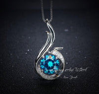 8mm Blue Topaz Necklace - 18KGP @ Sterling silver - 2 CT Swiss Blue Phoenix Style Topaz Pendant #694