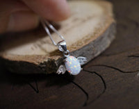 Fire Opal Necklace - Tiny White Opal Pendant - Full Sterling Silver Penguin Necklace - Tiny Rose Gold Bird Choker 1086