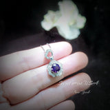 Natural Amethyst Necklace Pendant, February Birthstone 18K Gold Plated Sterling Silver Adjustable Floral Design, rose flower jewelry #417