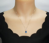Blue sapphire necklace - 18kgp @ sterling silver - September Birthstone - Pear Cut Teardrop Blue Sapphire Pendant Adjustable Chain #315