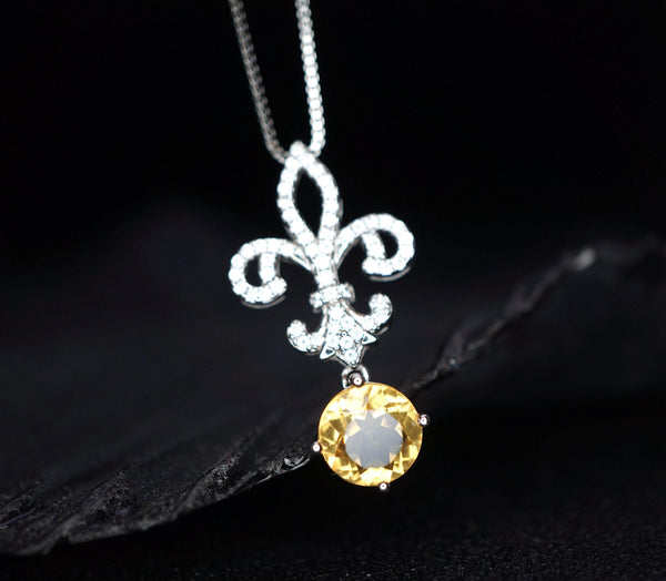 Genuine Citrine necklace - Gemstone Kite Jewelry - Round 2 Ct Fine Cut Natural Citrine Pendant - November Birthstone #415