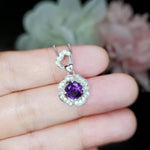Natural Amethyst Necklace Pendant, February Birthstone 18K Gold Plated Sterling Silver Adjustable Floral Design, rose flower jewelry #417
