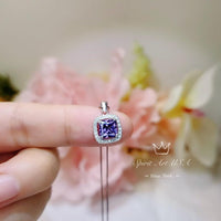 Minimalist Amethyst Necklace - Sterling Silver Halo Solitaire Tiny Created synthetic Purple Gem 1 Ct White Gold Coated Square Amethyst #004
