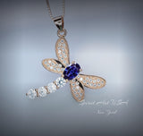 Tanzanite Necklace - Dragonfly Pendant - 18KGP @ Sterling Silver - December Birthstone - Rose gold Lab Created Tanzanite Pendant #342
