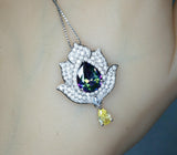 Mystic topaz Diamond Lotus Necklace - 18kgp @ Sterling Silver - Large Rainbow Mystic Topaz Pendant Luxury Flower Pendant Adjustable #1004