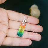 Rainbow Tourmaline Necklace Sterling Silver Rectangular Large Royal Gemstone Manmade Synthetic Water Melon Gemstone Pendant #980