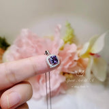 Minimalist Amethyst Necklace - Sterling Silver Halo Solitaire Tiny Created synthetic Purple Gem 1 Ct White Gold Coated Square Amethyst #004