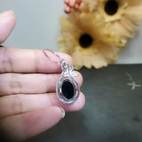 Large Black Onyx Necklace - Natural Black Agate Protective High Frequency Energy Leaf Jewelry Diamond Flower Sterling Silver 1039