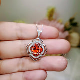 Red Orange Sunstone Jewelry - Flower Of Life Large 5 Ct Orange Sapphire Pendant Sterling Silver Tangerine Spessartite Garnet Necklace #637