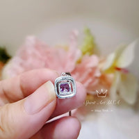 Minimalist Amethyst Necklace - Sterling Silver Halo Solitaire Tiny Created synthetic Purple Gem 1 Ct White Gold Coated Square Amethyst #004