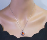 Red Orange Sunstone Jewelry - Flower Of Life Large 5 Ct Orange Sapphire Pendant Sterling Silver Tangerine Spessartite Garnet Necklace #637