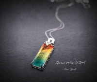 Rainbow Tourmaline Necklace Sterling Silver Rectangular Large Royal Gemstone Manmade Synthetic Water Melon Gemstone Pendant #980