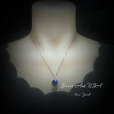 Large Round Blue Sapphire Necklace Gemstone Dream Catcher Necklace Blue Sapphire Pendant 18KGP @ Sterling Silver - September Birthstone #830