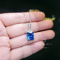Scissor Cut Blue Sapphire Necklace Gemstone Flower White Gold Plated Large Rectangle 4.5 CT Blue Sapphire Pendant Blue Sapphire Jewelry #788