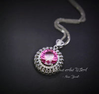 Large Pink Tourmaline Necklace - 18KGP @ Sterling Silver - Sunflower Necklace - 4 CT Pink Tourmaline Pendant #587