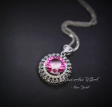 Large Pink Tourmaline Necklace - 18KGP @ Sterling Silver - Sunflower Necklace - 4 CT Pink Tourmaline Pendant #587