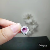 Sterling Silver Pink Tourmaline Necklace - Diamond Princess Diana Style Fuchsia Solitaire Halo 10 mm 4 CT Pink Tourmaline Pendant 18kgp #432