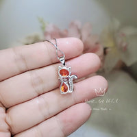 Cat Sunstone necklace, Gemstone Kitty Cat Sun stone Pendant, Orange Gemstone Sterling Silver Pet Cat lover gift Kitten Jewelry #215