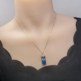 Blue Tourmaline Necklace Sterling Silver Rectangle Unique Design Aquamarine Style Blue Gemstone Jewelry #988