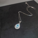 Teardrop Aquamarine Necklace Double CZ stone Circle Tiny March Birthstone Blue Aquamarine Pendant #151