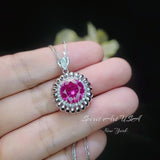 Large Pink Tourmaline Necklace - 18KGP @ Sterling Silver - Sunflower Necklace - 4 CT Pink Tourmaline Pendant #587
