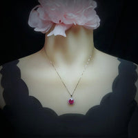 Large 10mm Ruby Necklace with Pink Tourmaline White gold @ Sterling Silver - Classic Princess Diana Style - Box Chain 4 CT Ruby Jewelry #520