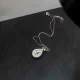Teardrop Aquamarine Necklace Double CZ stone Circle Tiny March Birthstone Blue Aquamarine Pendant #151
