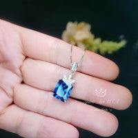 Scissor Cut Blue Sapphire Necklace Gemstone Flower White Gold Plated Large Rectangle 4.5 CT Blue Sapphire Pendant Blue Sapphire Jewelry #788