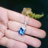 Scissor Cut Blue Sapphire Necklace Gemstone Flower White Gold Plated Large Rectangle 4.5 CT Blue Sapphire Pendant Blue Sapphire Jewelry #788