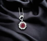 Ruby Necklace, Rose flower style - Birthstone Jewelry - 2 CT Round Cut Red Ruby Pendant - 18kgp @ Sterling Silver - July Birthstone #875B
