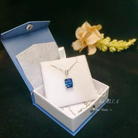 Scissor Cut Blue Sapphire Necklace Gemstone Flower White Gold Plated Large Rectangle 4.5 CT Blue Sapphire Pendant Blue Sapphire Jewelry #788