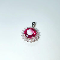 Large 10mm Ruby Necklace with Pink Tourmaline White gold @ Sterling Silver - Classic Princess Diana Style - Box Chain 4 CT Ruby Jewelry #520