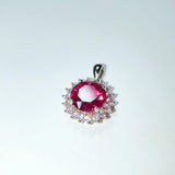 Large 10mm Ruby Necklace with Pink Tourmaline White gold @ Sterling Silver - Classic Princess Diana Style - Box Chain 4 CT Ruby Jewelry #520