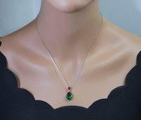 Teardrop Diopside Necklace Sterling Silver 5 CT Green Pendant 18k White Gold Plated Tiny Pear Ruby Jewelry May Birthstone #778