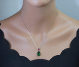Teardrop Diopside Necklace Sterling Silver 5 CT Green Pendant 18k White Gold Plated Tiny Pear Ruby Jewelry May Birthstone #778