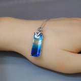 Blue Tourmaline Necklace Sterling Silver Rectangle Unique Design Aquamarine Style Blue Gemstone Jewelry #988