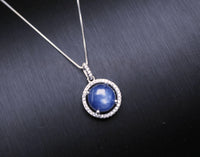 Blue Kyanite Necklace - Sterling Silver Kyanite Jewelry, Blue Kyanite Pendant - Round Crown Necklace 1111