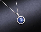 Blue Kyanite Necklace - Sterling Silver Kyanite Jewelry, Blue Kyanite Pendant - Round Crown Necklace 1111