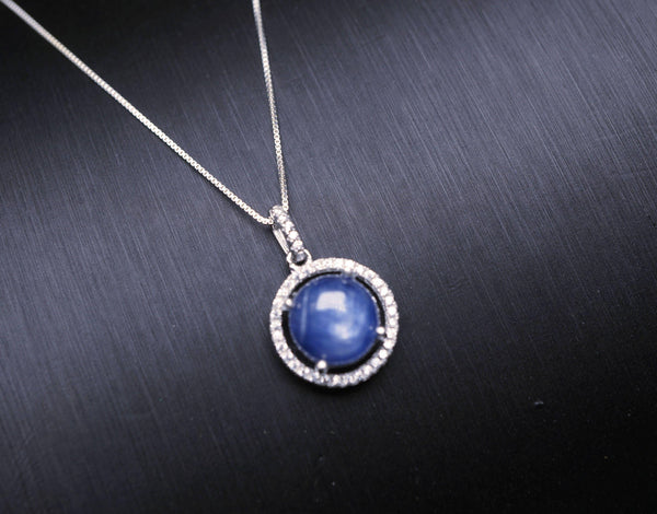 Blue Kyanite Necklace - Sterling Silver Kyanite Jewelry, Blue Kyanite Pendant - Round Crown Necklace 1111