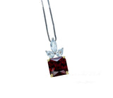 Pigeon Blood Ruby Necklace - Square Scisson Cut Red Ruby Pendant - 18KGP Sterling Silver Floral Design Three petal flower #412