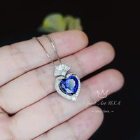 4 CT Tanzanite Heart Necklace - White gold coated Sterling Silver - Deep blue heart Pendant - Lab Created Energic Tanzanite Jewelry #573