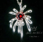 Garnet Necklace - Sterling Silver Firework Necklace -Deep Red White Gold Plated January Birthstone - Garnet Necklace - Firework Pendant #702