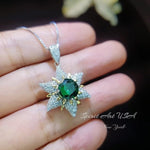 Diamond Star Emerald Necklace - 18KGP Sterling Silver - Luxury 6 Point Star Pendant Green Emerald Jewelry - Hexagram Celestial Art Deco 1016