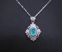 Paraiba Tourmaline Necklace - 18KGP @ Sterling Silver - Royal Flower Blue Gemstone Necklace - Green Paraiba Pendant #539