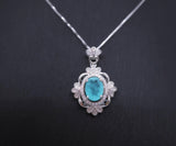 Paraiba Tourmaline Necklace - 18KGP @ Sterling Silver - Royal Flower Blue Gemstone Necklace - Green Paraiba Pendant #539