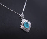Paraiba Tourmaline Necklace - 18KGP @ Sterling Silver - Royal Flower Blue Gemstone Necklace - Green Paraiba Pendant #539